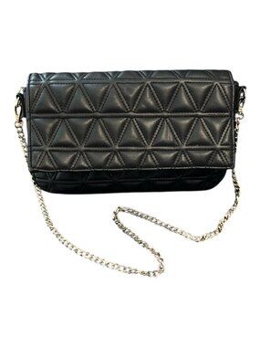 Express Quilted Faux Leather Crossbody Bag – Black – Gold Chain Strap – 6 x 11 x